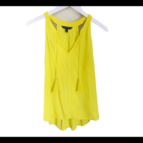 BANANA REPUBLIC V Cut Sleeveless Tank With Boho Tassle Tie Detail Yellow Medium - Picture 4 of 9